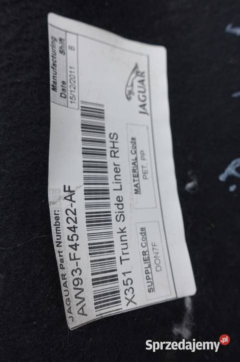 Jaguar XJ X351 BOCZEK TAPICERKA BAGAŻNIKA prawa lubelskie Rudka