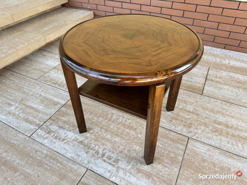Stolik okrągły z półką stylowy art deco vintage