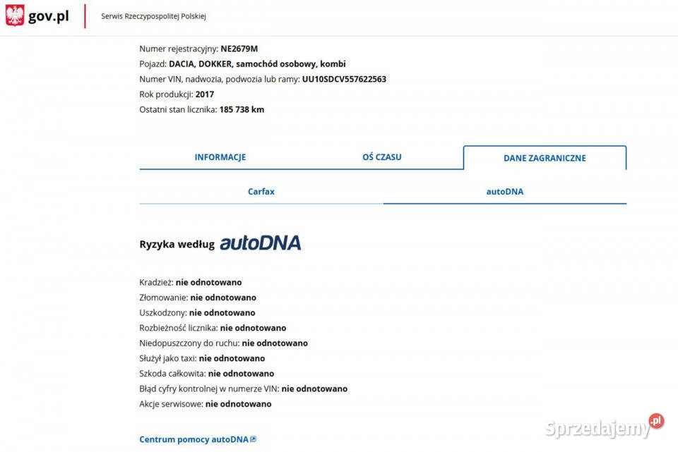 Dacia Dokker Benzyna Zarejestrowany Ubezpieczony Elbląg sprzedam