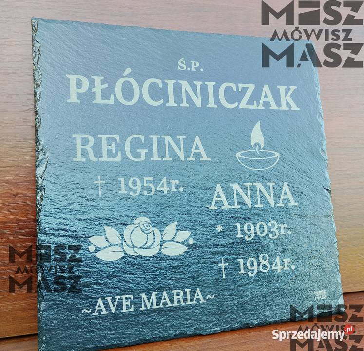 Nagrobek tablica 25x25 z łupka grawer tanio Racot