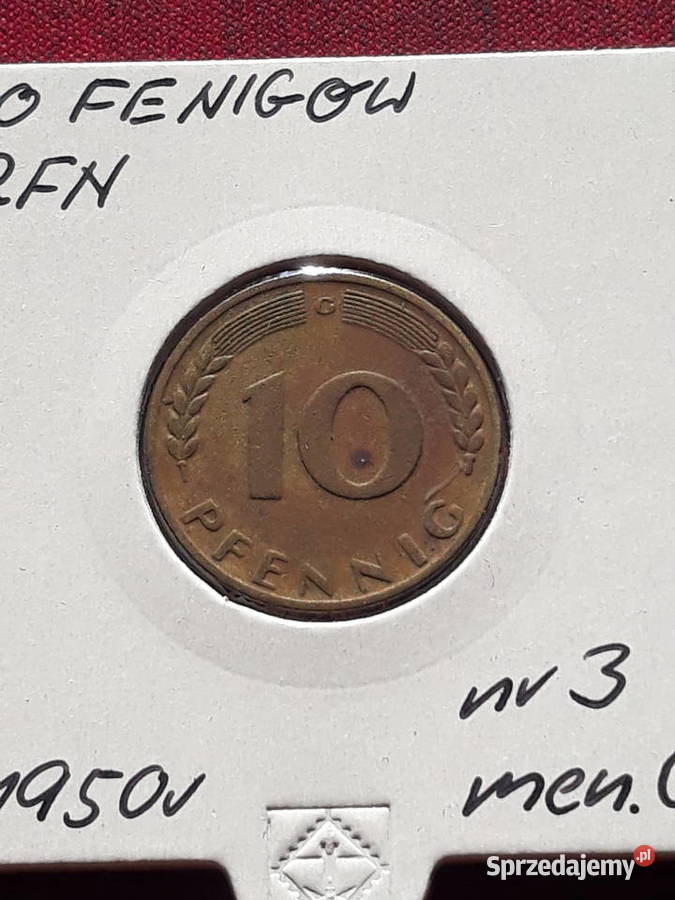 10 Fenigów RFN 1950 r men G 3 wielkopolskie Konin