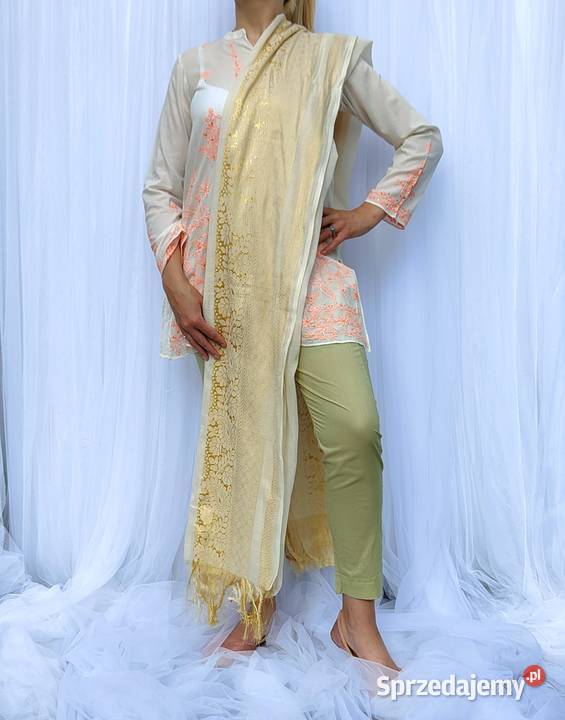 Duża chusta dupatta biała złota hijab hidżab Szczecin
