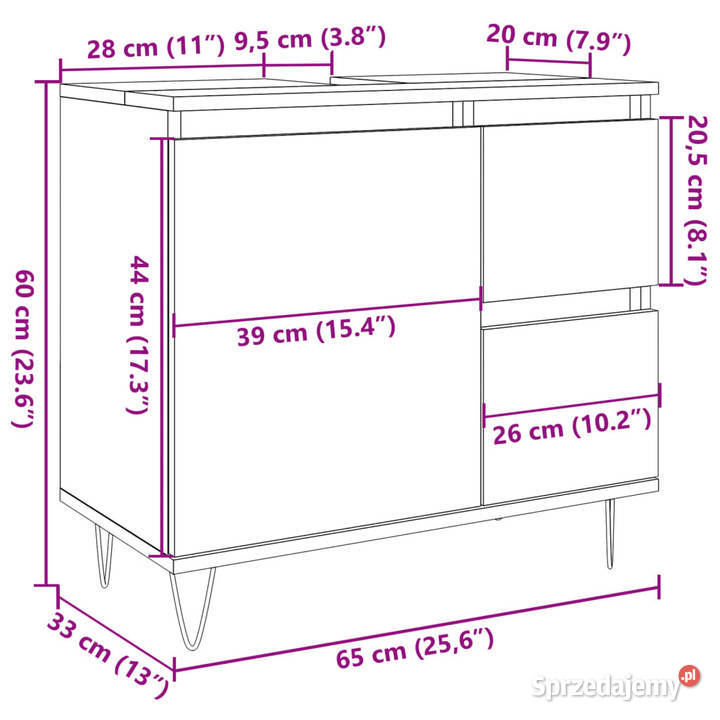 Szafka pod umywalkę stare drewno 65x33x60 mazowieckie Warszawa