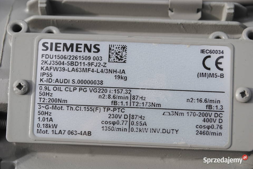Motoreduktor kątowy 018kw 86obr z hamulcem lubuskie Kargowa sprzedam