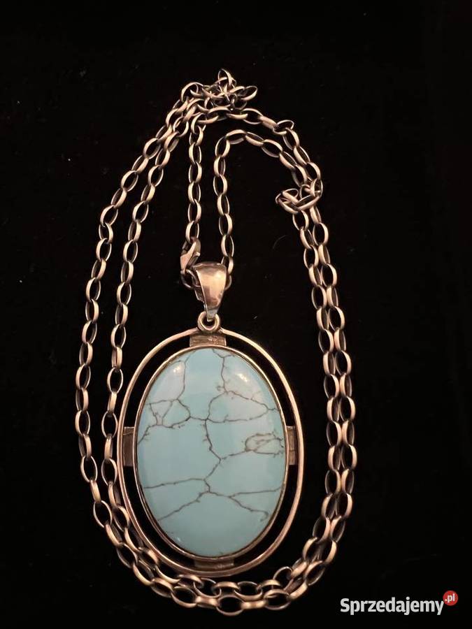 Srebrny wisior medalion turkus łańcuch srebro srebro mazowieckie Warszawa