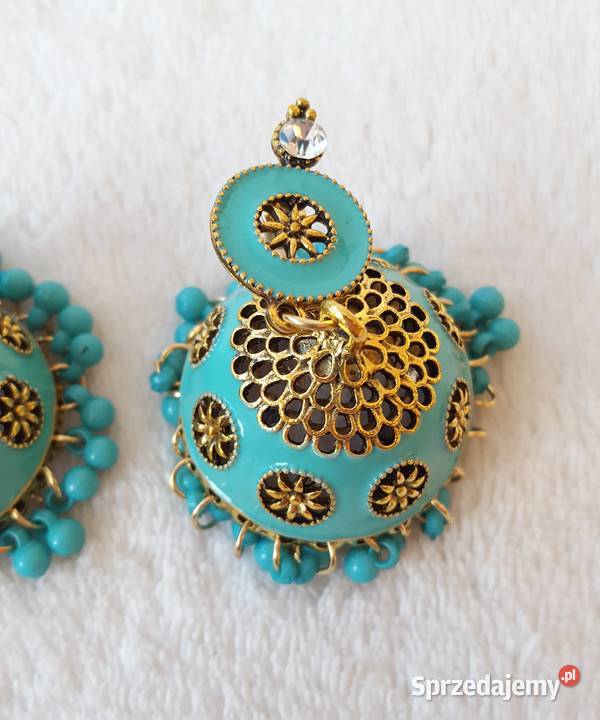 Kolczyki duże boho indyjskie jhumka turkusowe Szczecin sprzedam