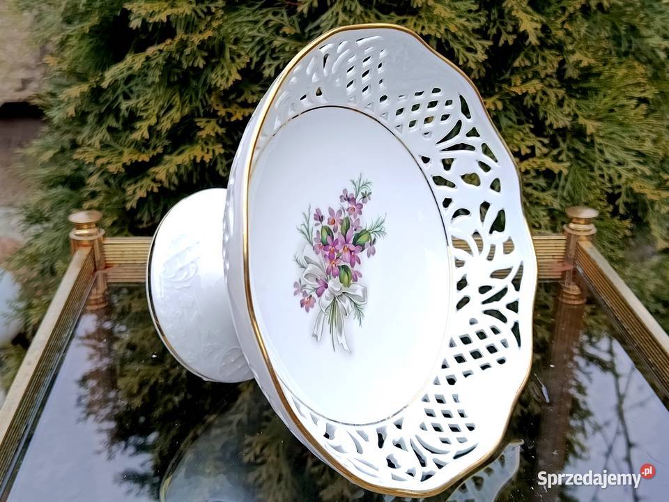 Śliczna porcelanowa patera ażurowa na stopie Klenica