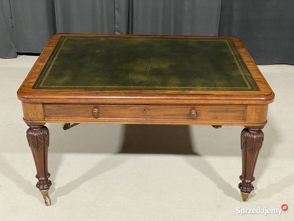 Antyczne biurko stół orzech skóra Anglia XIX w Budno