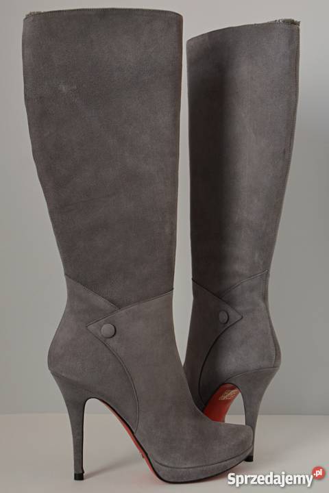 LUX SZPILKA i PLATFORMA szary zamsz skóra kozaki Białystok sprzedam