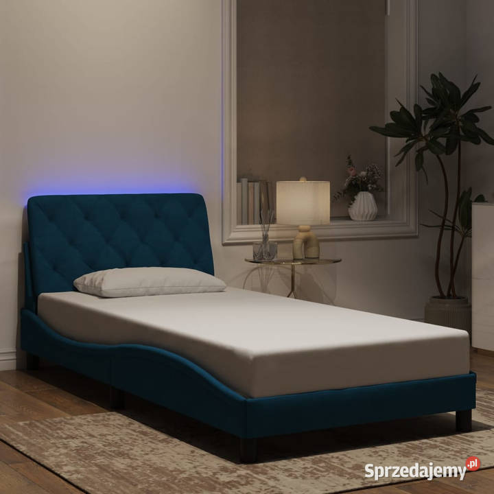 Rama łóżka z LED niebieska aksamitna 100x200 Warszawa sprzedam