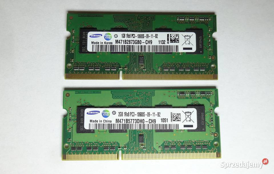 Pamięci DDR3 do laptopa 3gb 2gb 1gb 10600S zachodniopomorskie sprzedam