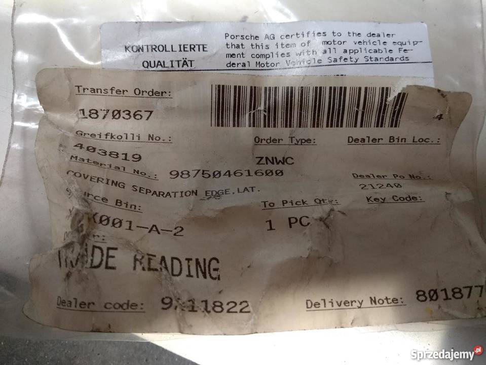 PORSCHE 987C Cayman Boxster zaślepka spoilera części blacharskie podkarpackie Pilzno