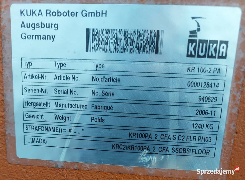 Robot paletyzujący KUKA KR1002 PA KRC2 2006r Gorzów Wielkopolski