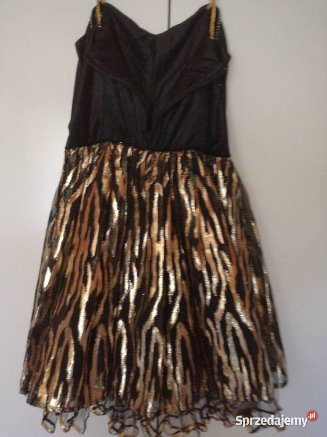 Sukienka imprezowo koktajlowa czarno złota Rozkloszowana