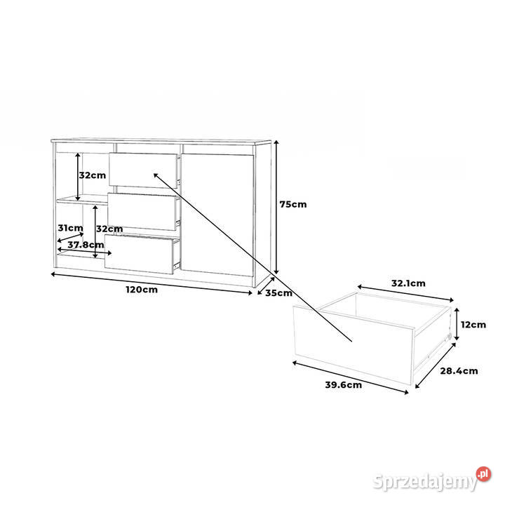 Komoda Wysoka Z 3 Szufladami 120 Szafka 35cm Elbląg sprzedam