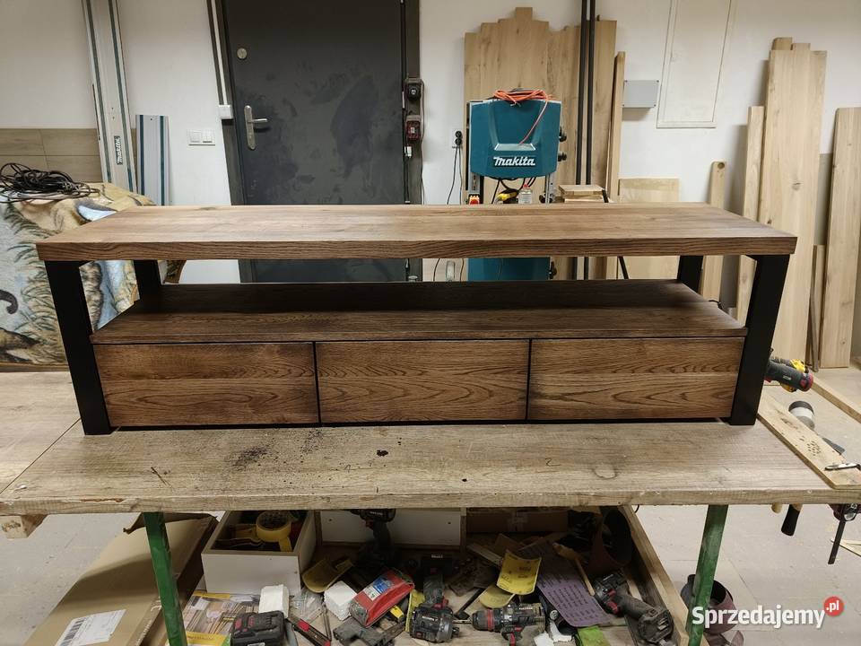 Szafka RTV stolik kawowy z półką Lity dąb loft RTV Kraków