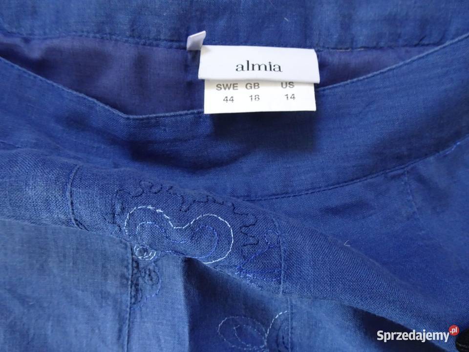 Lniana Spódnica Haftowana Len 100 44 46 niebieski Nowy Sącz