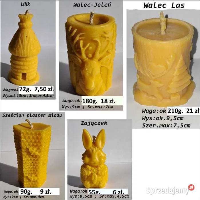 Świeczki woskowe naturalne różne rodzaje Kałuszyn