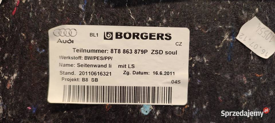 AUDI A5 8T BOCZEK BAGAŻNIKA LEWY SPORTBACK osobowe