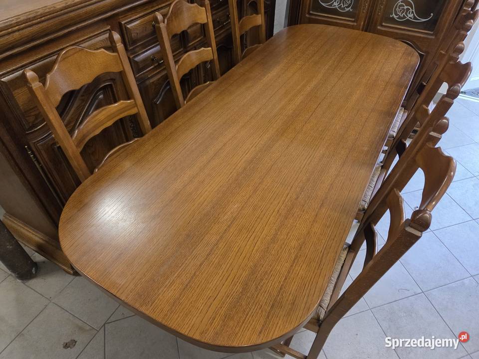Ładny zestaw dębowy stół z 6 krzesłami stan sprzedam