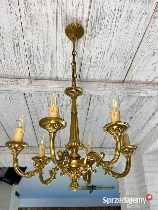 Francuski Żyrandol 27 mosiądz 6ram Antyk Lampy wiszące Kraków