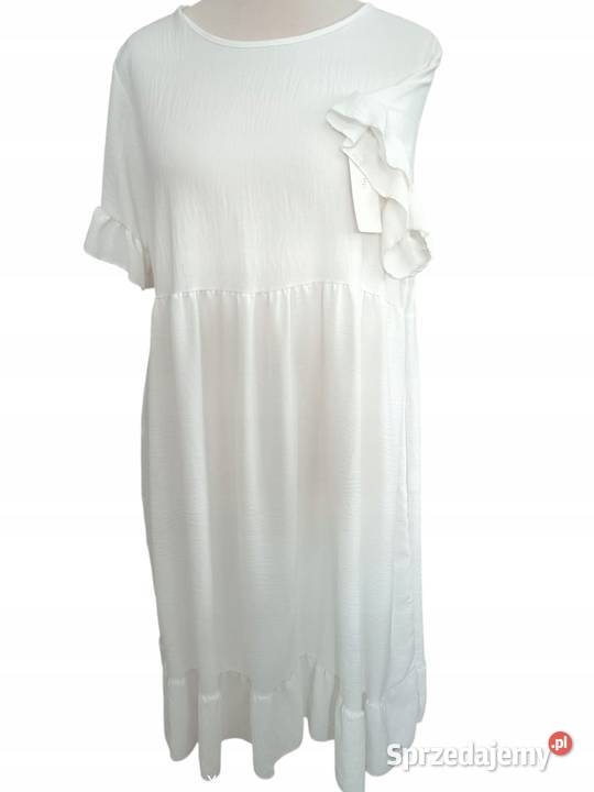 Biała sukienka boho plus size falbany UNI biust Pątnów