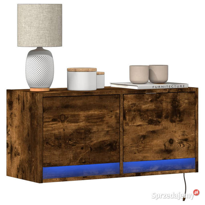 Ścienna szafka TV z LED przydymiony dąb 80x31x35 Warszawa