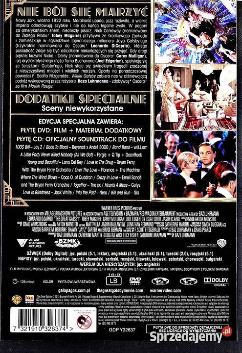 WIELKI GATSBY DVD CD Z SOUNDTRACKIEM Leonardo edycja limitowana Kalisz