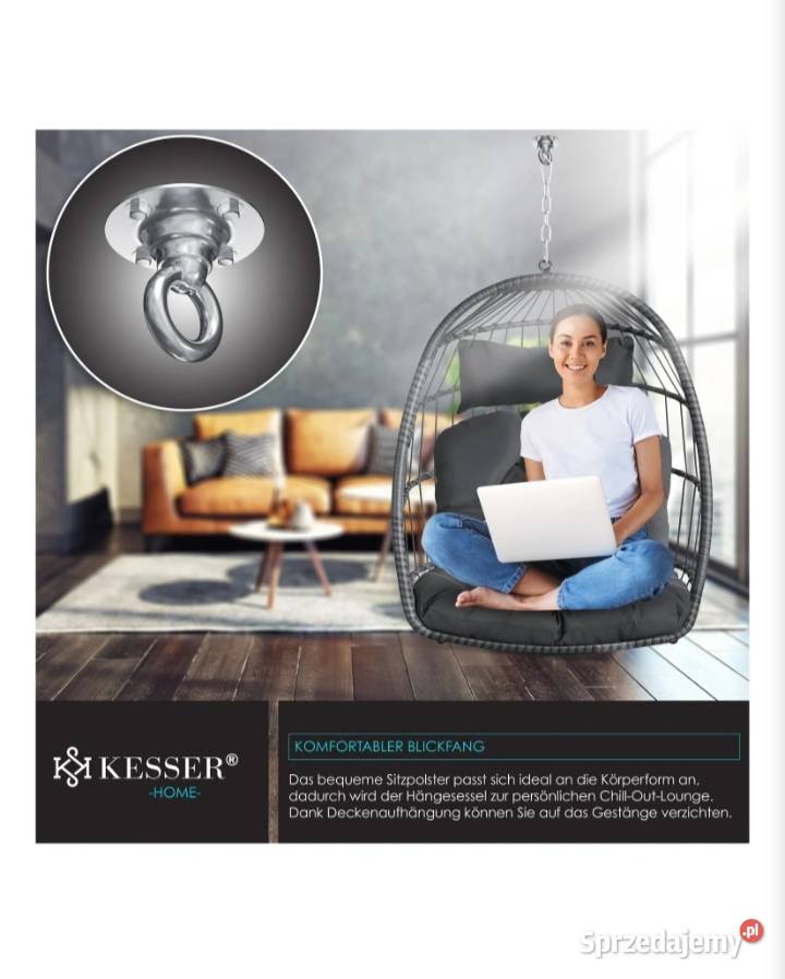 Fotel wiszący koszowy z dużymi poduszkami Fotele wiszące Brzeziny