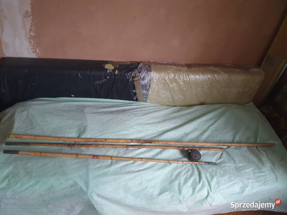 Stare wędki bambusowe muchowe i kołowrotki
