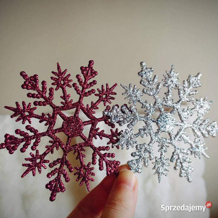 24 śnieżynki srebrne bordowe turkusowe Koszalin
