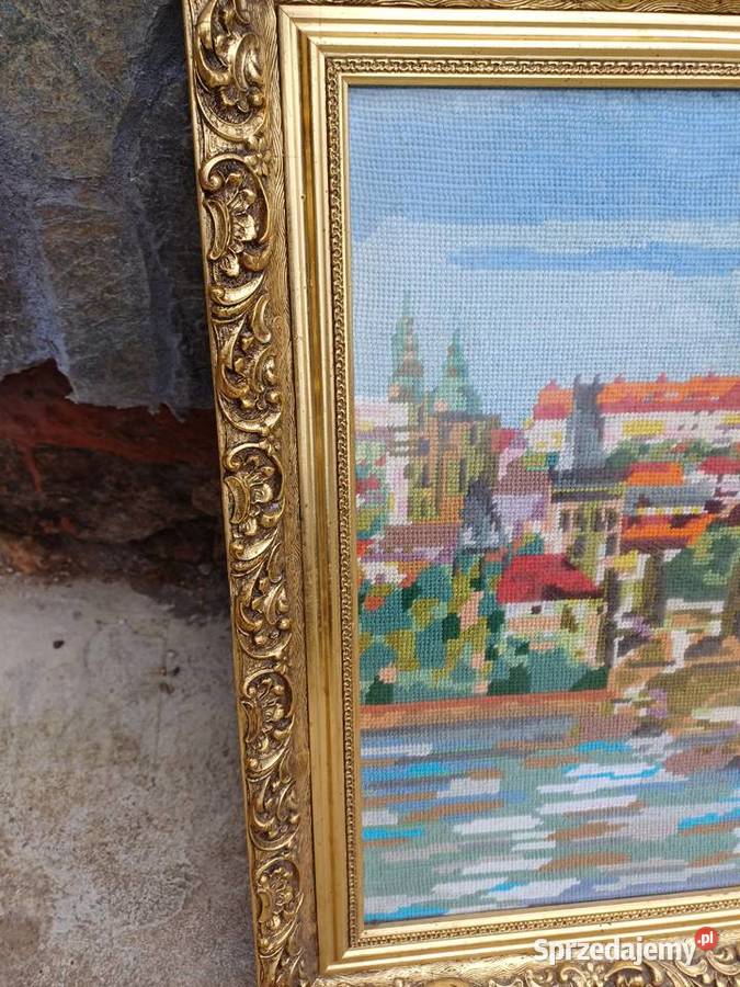 Obraz gobelin w starej ramie Praga Czeska ost Lubań