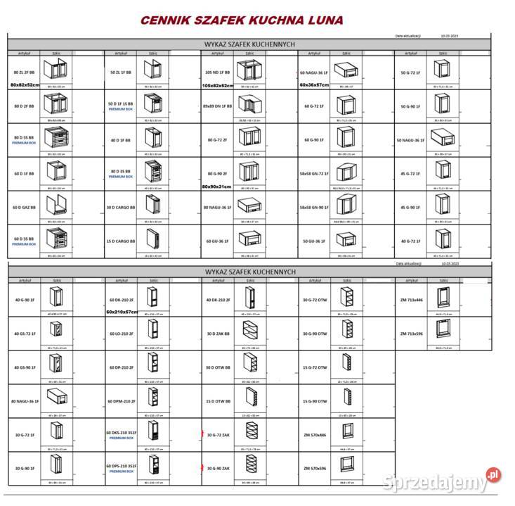 Mebleszafki kuchenne kuchnia LUNA pod wymiar Nowy Sącz