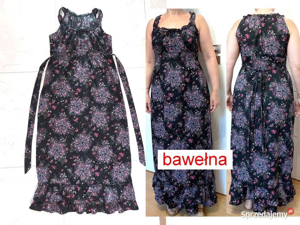 Sukienka S 36 czarna fioletowe kwiaty pasek Spódnice i sukienki Warszawa