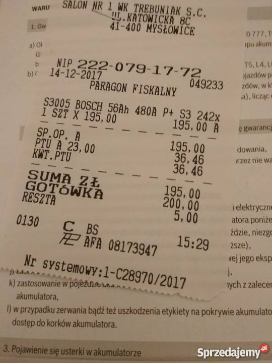 Bosch S3 S3005 12V 56 Ah 480 A Gwarancja do sprzedam