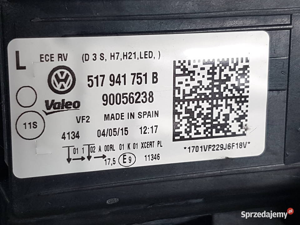 VW GOLF SPORTSVAN 2016 XENON LEWY LED 517941751B Turek