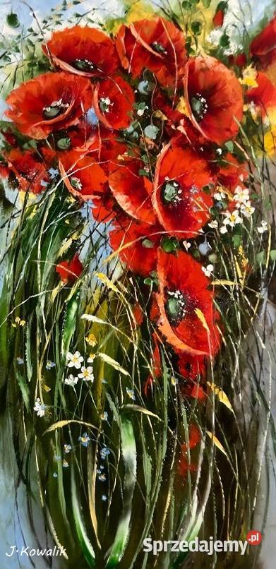Kowalik Maki łąka obraz olejny 120x60 kwiaty Warszawa