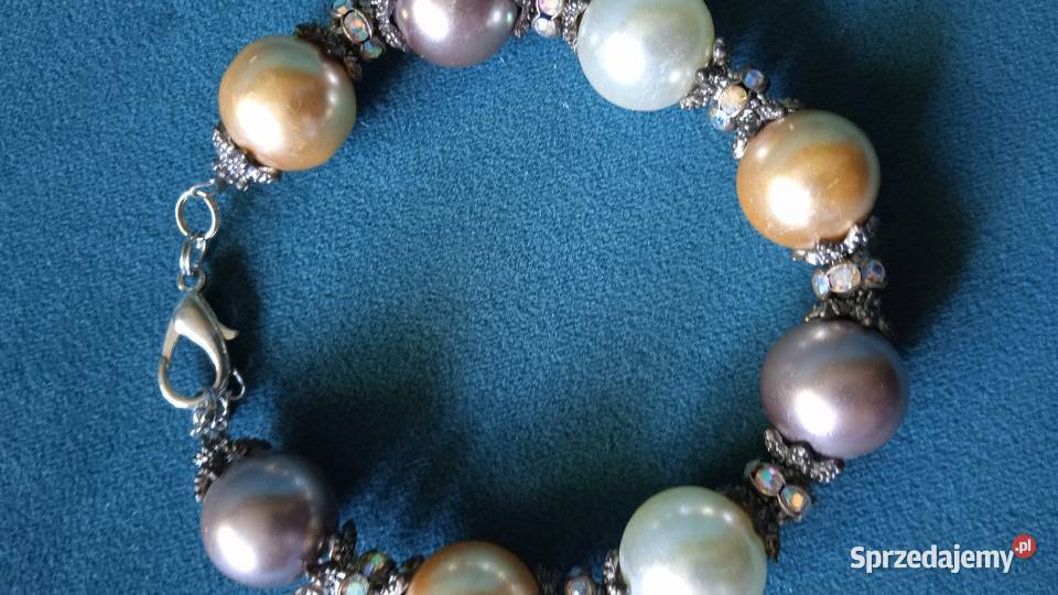 PIĘKNA PERŁOWA BIŻUTERIA NASZYJNIK I BRANSOLETA Piła