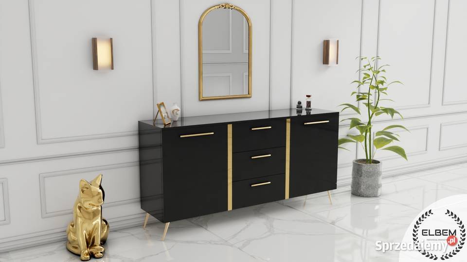 Komoda lakierowana czarny połysk Glamour