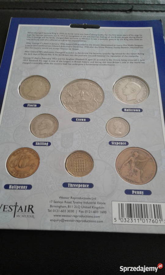 Komplet monet WBrytania XX wieku12 pensa do 1 wielkopolskie Konin