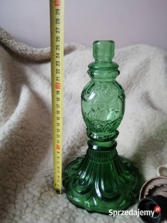 oryginalna lampa naftowa z zielonego szkła odcienie zieleni Legnica