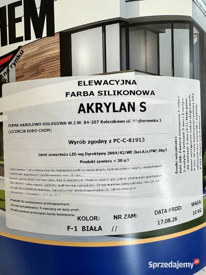 FARBA ELEWACYJNA biała albo w kolorze 20 pomorskie Wejherowo