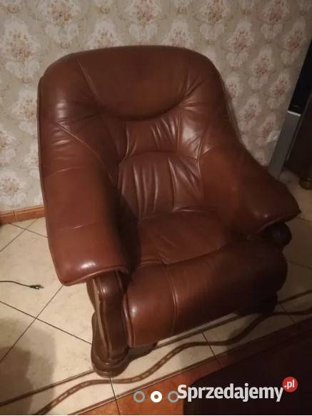 Zestaw Wypoczynek rozkładany plus dwa fotele 4 skóra naturalna Pyzdry