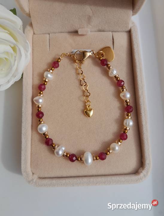 Bransoletka z kamienia naturalnego Rubin perła