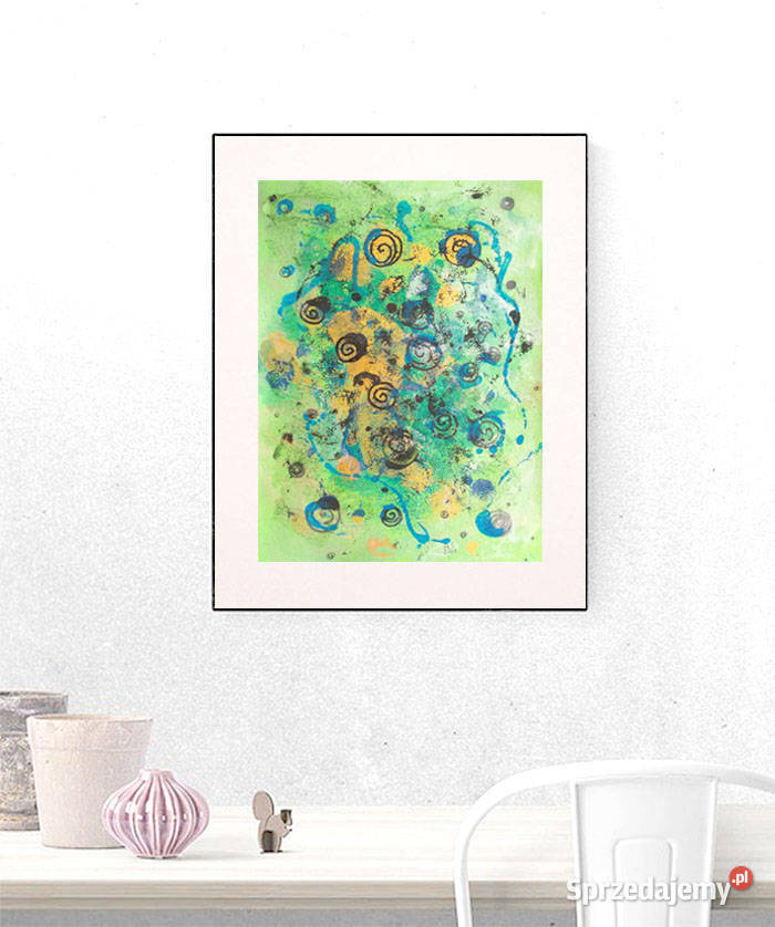 zielony rysunek A3 abstrakcyjny obraz złota Gdańsk