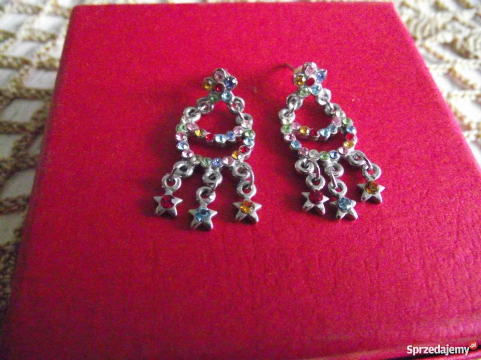 DŁUGIE KOLCZYKI Z KOLOROWYMI CYRKONIAMI Piła sprzedam