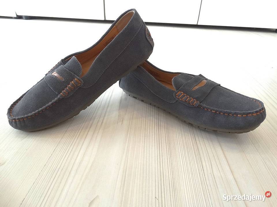 Buty Mokasyny Skórzane Skóra Naturalna Szare