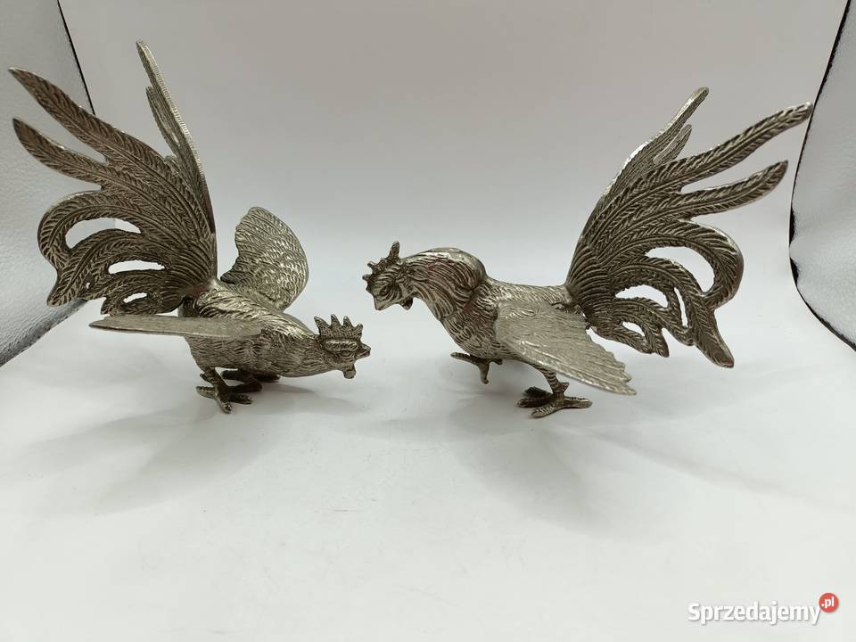 Dwa walczące koguty metal wysokoniklowy chińskie Zamość
