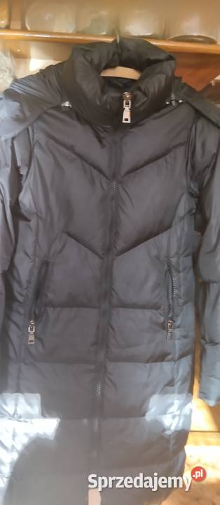 Płaszcz zimowy czarny kaptur z futerkiem opolskie