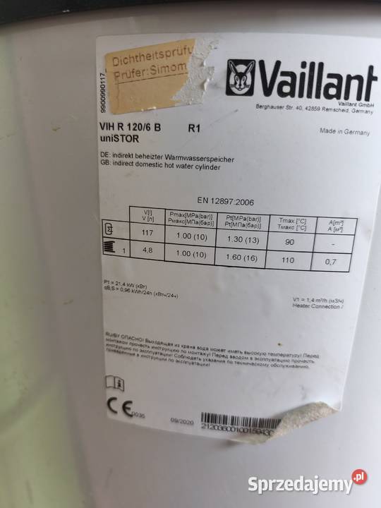 Zasobnik zbiornik na wodę Vaillant VIH R 1206 B podkarpackie Ubieszyn